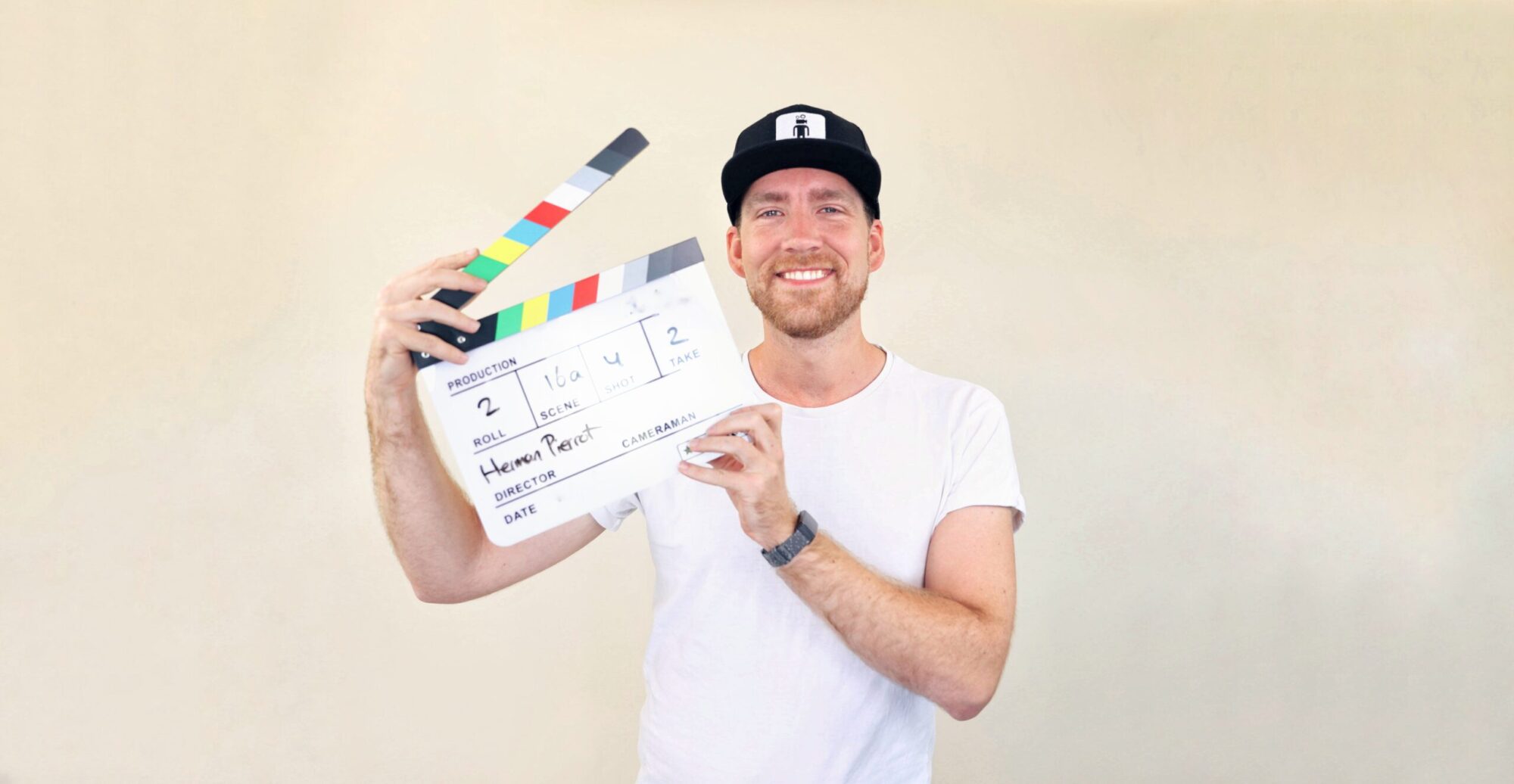 Herman Pierrot met filmklapper